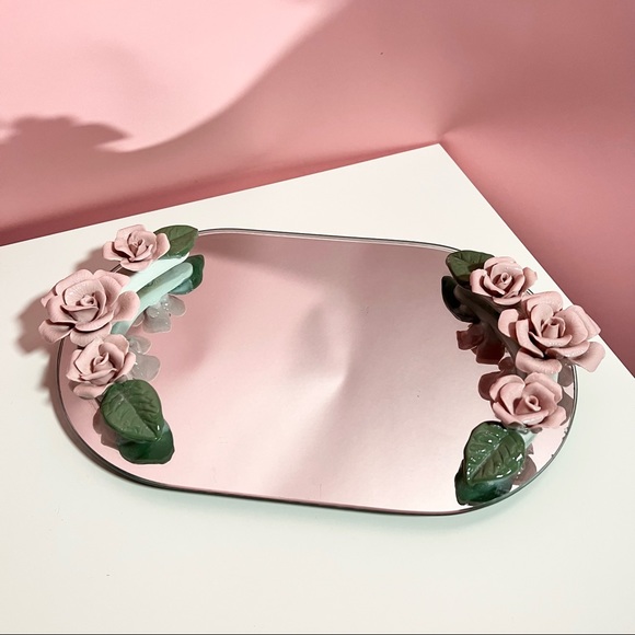 Vintage Other - Vintage pastel rose mirrored tray